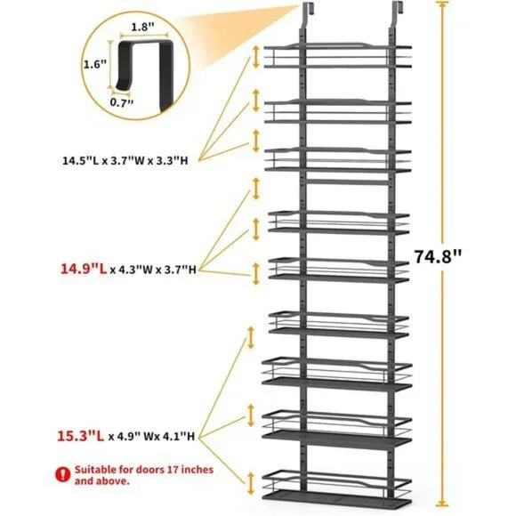 Over Door Pantry Organizer 9 Tier Spice Rack Storage for Kitchen Bathroom